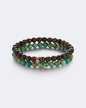 Sydney Evan Set De 2 Pulseras De Oro De 14 Ct Con Turquesas Y Jaspes - Verde