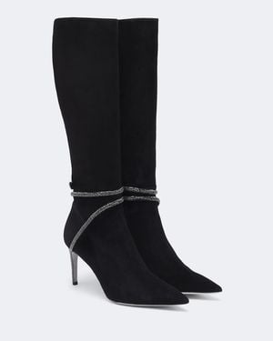 Rene Caovilla Cleo Embellished Suede Knee-High Boots - Black