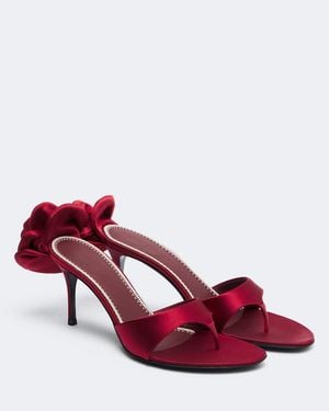 Magda Butrym Floral-Applique Satin Thong Sandals - Red