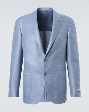 Canali Wool, Silk, And Linen Blazer - Blue