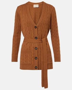 Valentino Cable-Knit Cashmere Cardigan - Brown