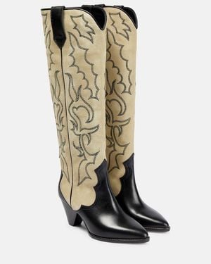 Isabel Marant Leila Leather And Suede Cowboy Boots - Natural