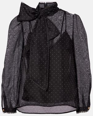 Zimmermann Polka-Dot Linen And Silk Blouse - Black