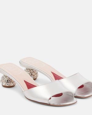 Roger Vivier Embellished Leather Mules - Pink
