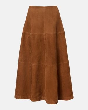Nour Hammour Opera Suede Midi Skirt - Brown