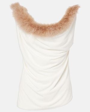 Coperni Boa Feather-Trimmed Jersey Top - White