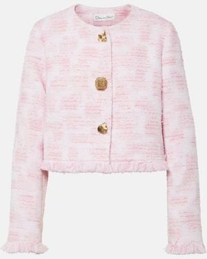 Oscar de la Renta Fringed Cropped Tweed Jacket - Pink
