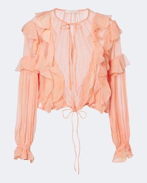 Ulla Johnson Delfina Ruffled Silk Chiffon Blouse - Pink