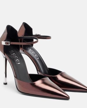 Gucci Bombshell Metallic Leather Court Shoes - Brown