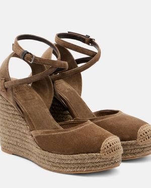 Brunello Cucinelli Monili 80 Suede Espadrille Wedges - Brown