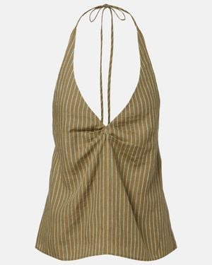 STAUD Corso Striped Halterneck Linen Top - Green