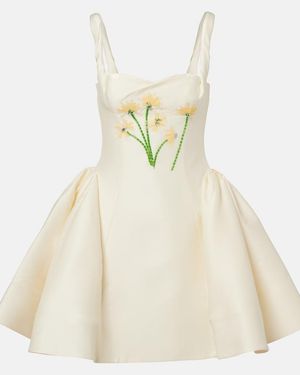 LEO LIN Verziertes Minikleid Ariel Aus Wolle Und Seide - Natur