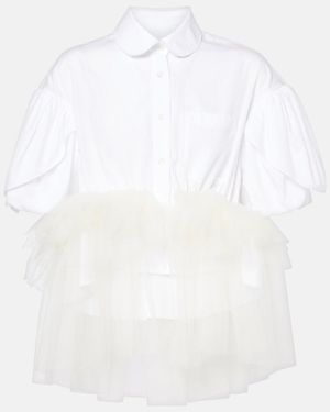 Simone Rocha Tulle-Trimmed Cropped Cotton Shirt - White