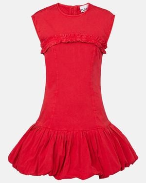 Ganni Ruffled Cotton-Blend Minidress - Red