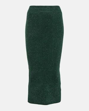 Galvan London Moonlight Metallic Knit Midi Skirt - Green
