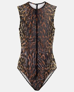 Alex Perry Leopard-Print Mesh Bodysuit - Brown