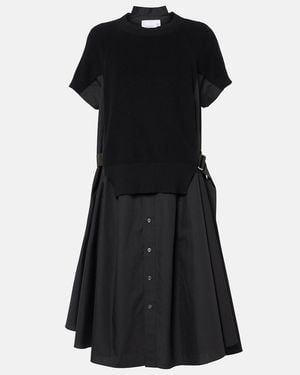 Sacai Hemdblusenkleid Aus Jersey Und Popeline - Schwarz