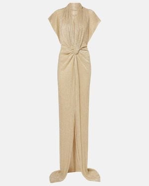 Costarellos Metallic Lame Eva Draped Gown - Natural