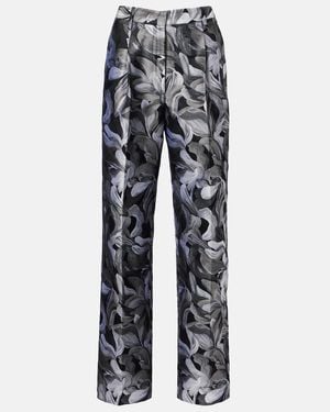 Dries Van Noten Jacquard High-Rise Wool Straight Trousers - Grey