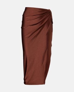 Adriana Degreas Solid Ruched Gathered Midi Skirt - Brown