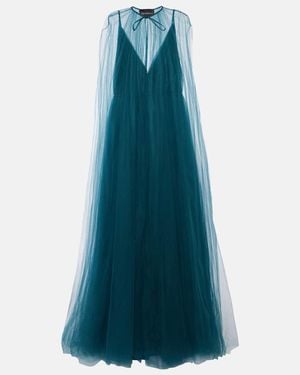 Costarellos Cassandra Caped Tulle Gown - Blue