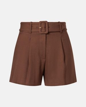 Veronica Beard Piper Belted Linen-Blend Shorts - Brown