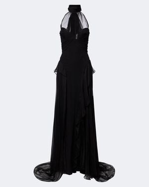 McQueen Halterneck Silk Georgette Bustier Gown - Black