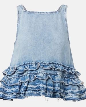 Ganni Ruffled Denim Top - Blue