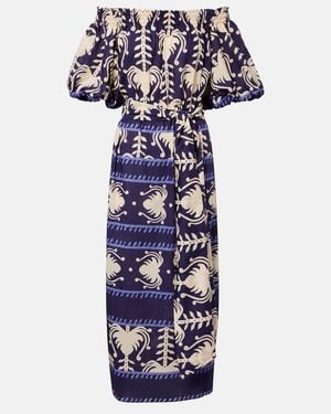 Johanna Ortiz Printed Poplin Midi Dress - Blue