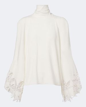 Oscar de la Renta Embroidered Silk-Blend Georgette Blouse - White