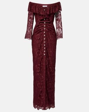 Self-Portrait Off-Shoulder Lace Maxi Dress - Red