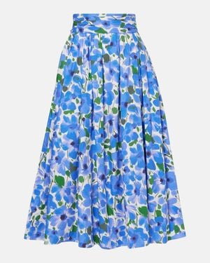 Carolina Herrera Floral Cotton-Blend Midi Skirt - Blue
