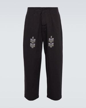 Adish Qrunful Embroidered Cotton Pants - Black