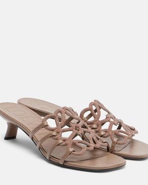 Loewe Petal Anagram Embellished Suede Mules - Pink