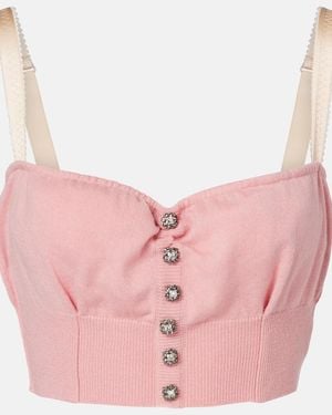 Dolce & Gabbana Embellished Cropped Silk-Blend Crop Top - Pink