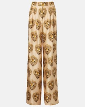 Dolce & Gabbana Printed High-Rise Silk Palazzo Trousers - Metallic