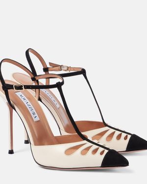 Aquazzura Camille 105 Leather And Suede Court Shoes - Brown