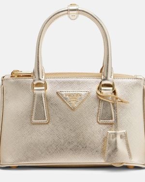 Prada Tote Bag Galleria Mini Aus Metallic-Leder - Natur