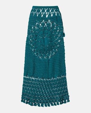 Rabanne Embellished Crochet Cotton Midi Skirt - Green