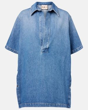 Plan C Oversized Denim Shirt - Blue