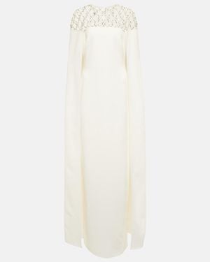 Safiyaa Bridal Embellished Crepe Cape Gown - White