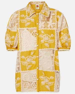 FARM Rio Embroidered Lace-Trimmed Cotton Shirt - Metallic