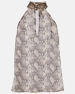Nili Lotan Alla Snake-Print Halterneck Silk Top - Grey