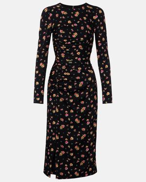 Dolce & Gabbana Floral Silk-Blend Midi Dress - Black