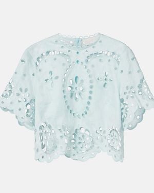 Zimmermann Awaken Embroidered Linen Crop Top - Blue