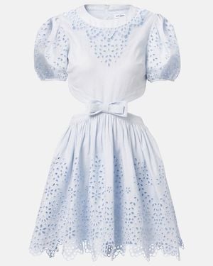 Self-Portrait Embroidered Bow-Detail Cutout Minidress - Blue