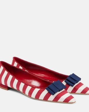 Manolo Blahnik Reador Bow-Detail Striped Ballet Flats - Red