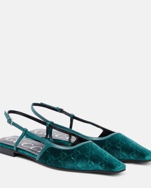 Gucci GG Velvet Slingback Ballet Flats - Green