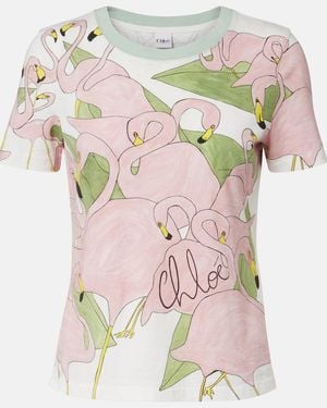 Chloé Printed Cotton Jersey T-Shirt - Pink