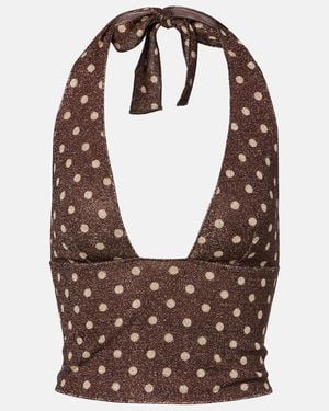 Oséree Lumiere Polka-Dot Halterneck Crop Top - Brown